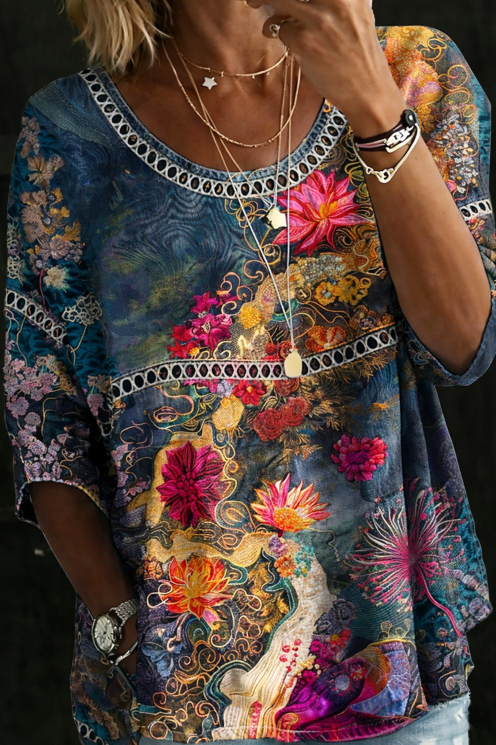 Audrey | Vintage Floral Denim Blouse