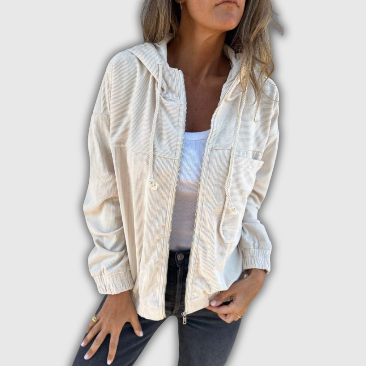 Audrey | Hooded Corduroy Zip Jacket