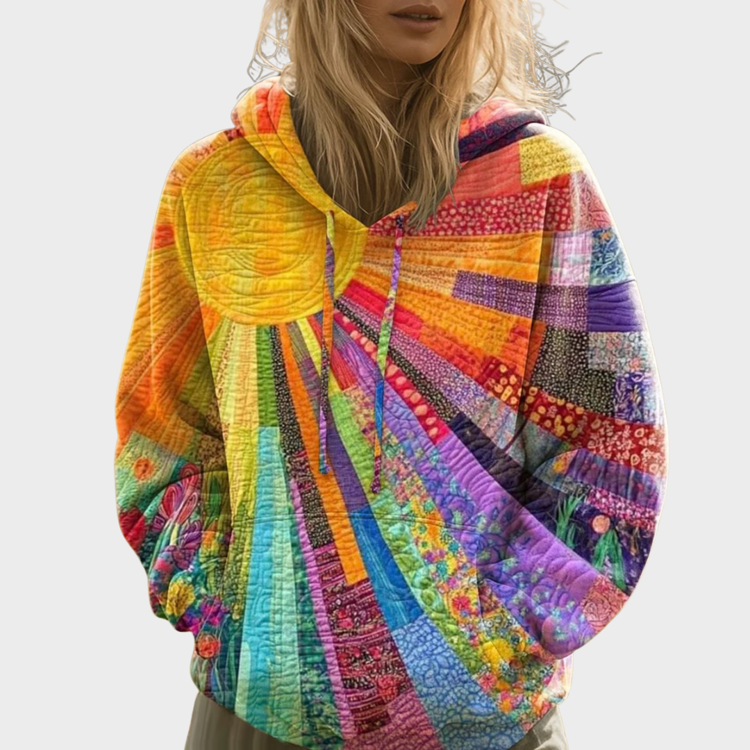 Roswitha | Colorful Patchwork Sun-Print Hoodie