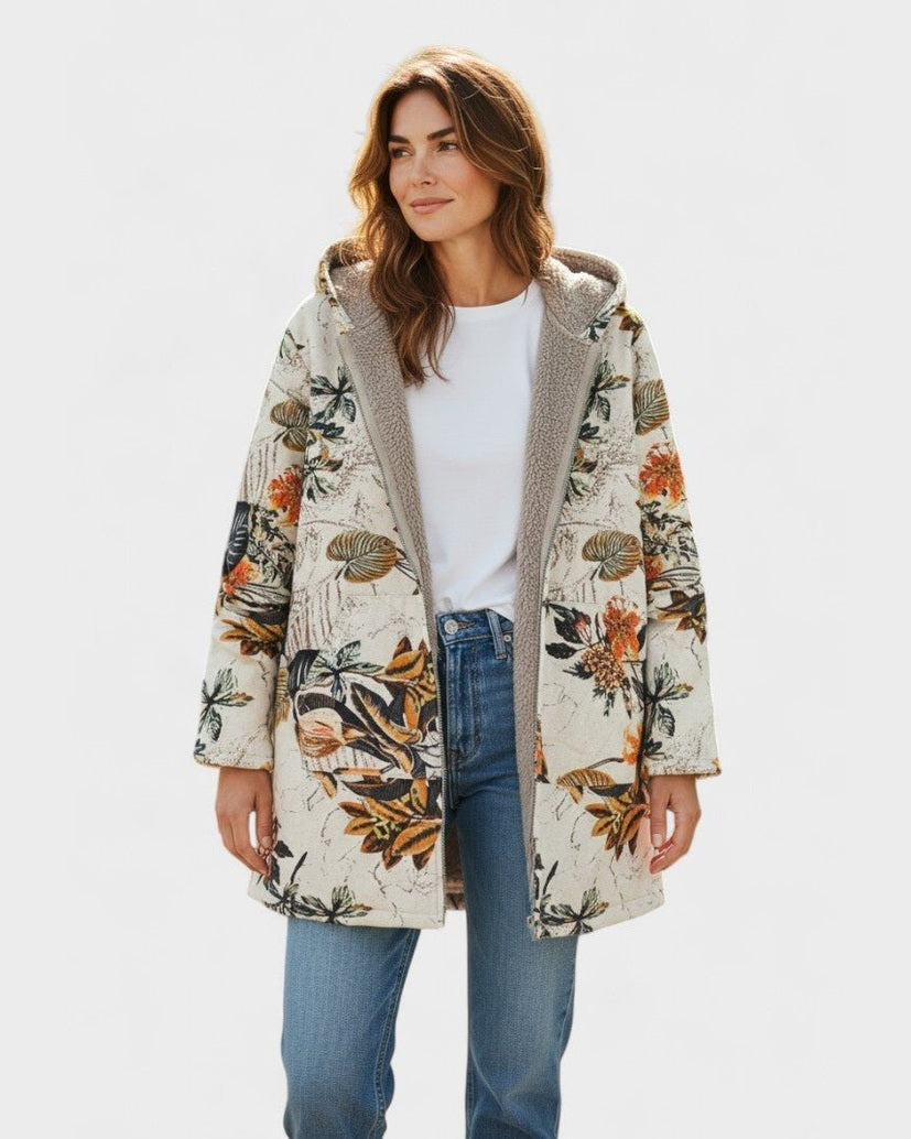 Lily | Boho Floral Hooded Sherpa Jacket