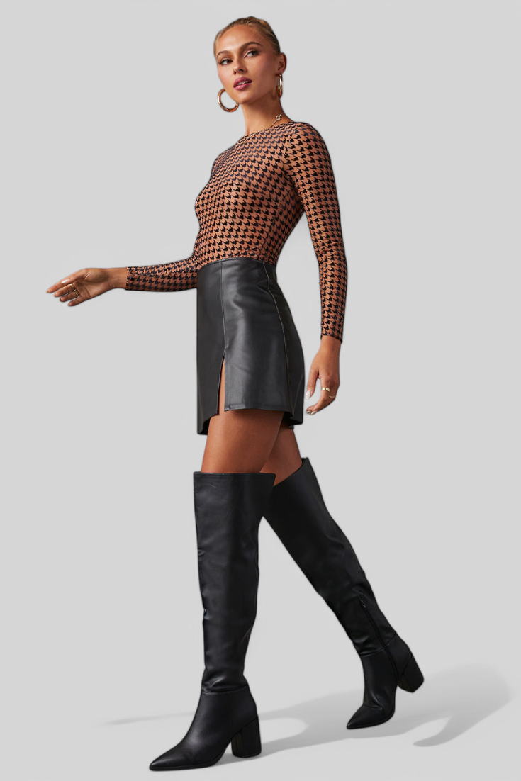 Bella Wide-Heel Faux Leather High Boots