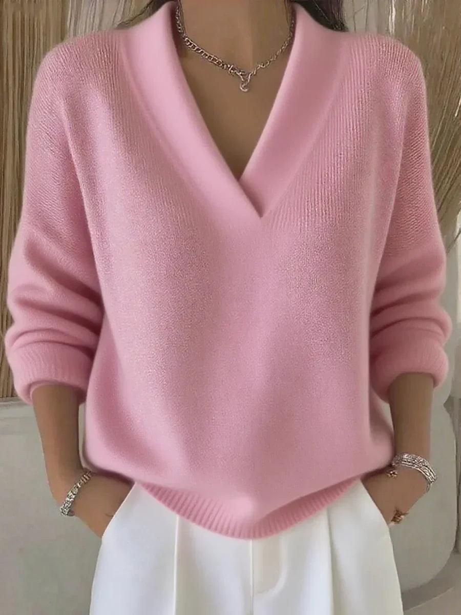 Faye | Pink Relaxed V-Neck Sweater