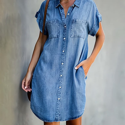 Cora | Button-Front Denim Shirt Dress
