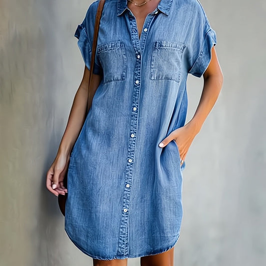 Cora | Button-Front Denim Shirt Dress