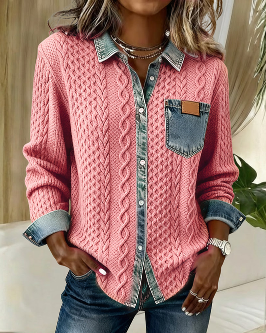 Juliane | Pink Knitted Denim Sweater