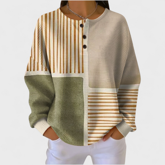 Luna | Beige Striped Patchwork Sweater