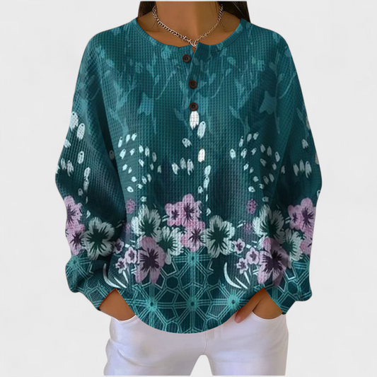Nora | Teal Floral Sweater