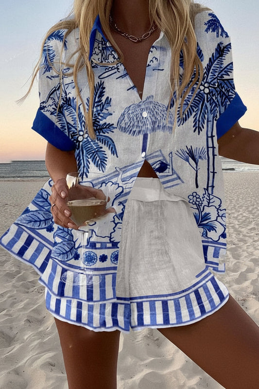 Shirley | Blue Palm Two-Piece Summer Set