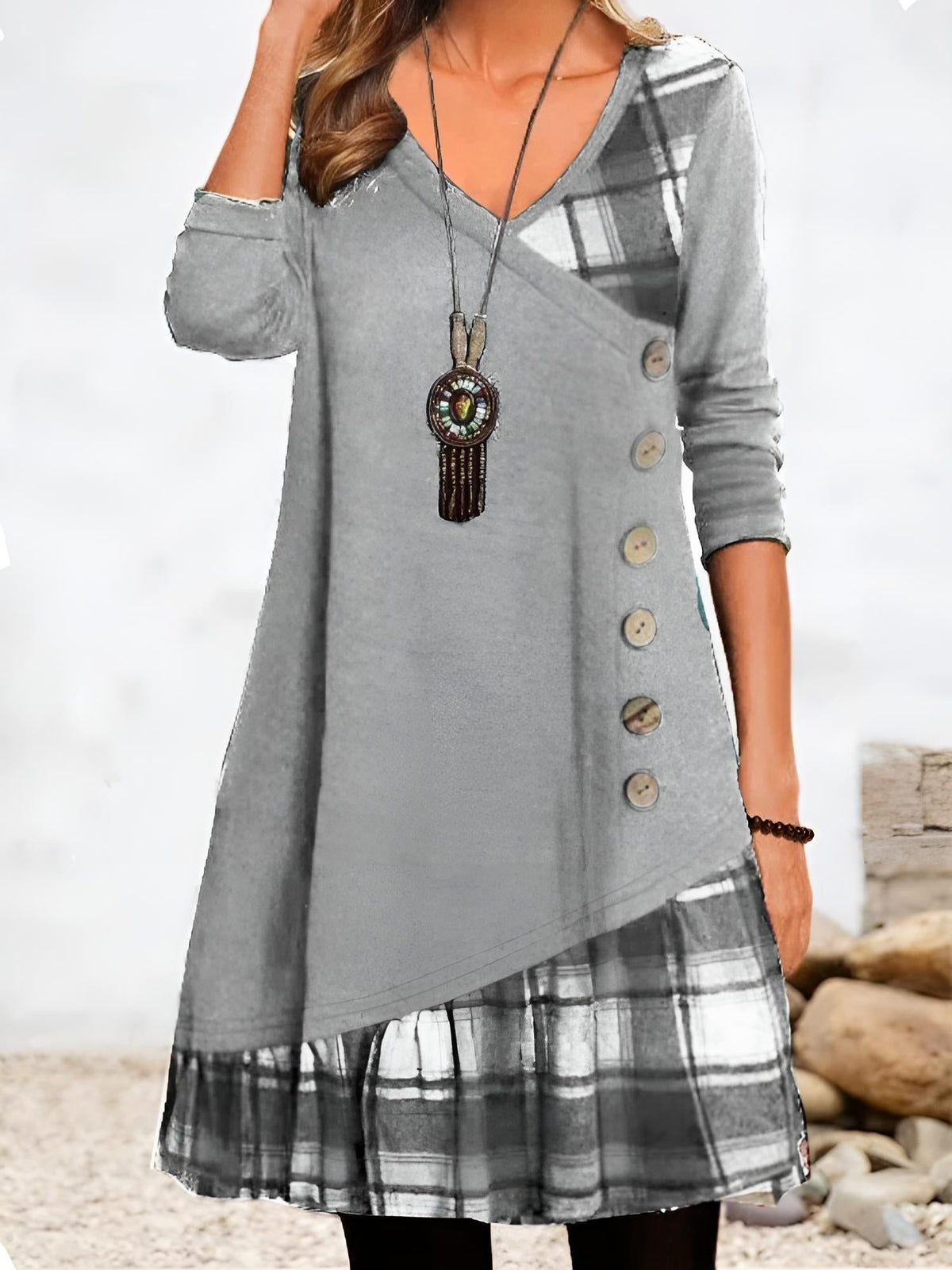 Charlotte | V-Neck Plaid Hem Dress