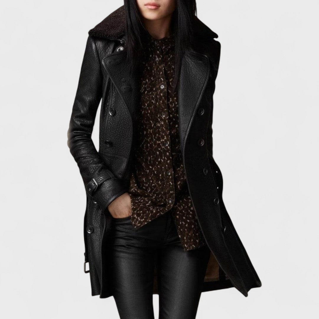 Marie - Elegant 3/4 Leather Coat