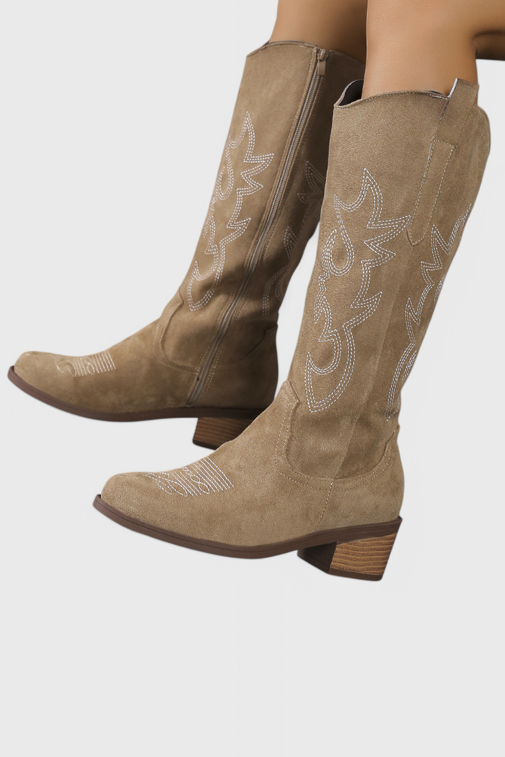 Elka Suede Western Boots with Timeless Stitch Detail