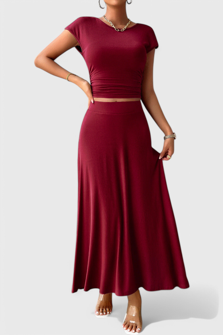 Anastasia Ruffled Top and Flowing Skirt Two-Piece Set