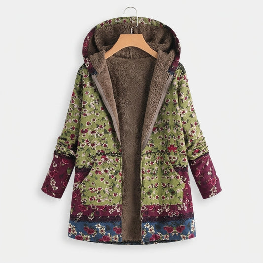 Autumn | Green & Burgundy Floral Fleece Jacket
