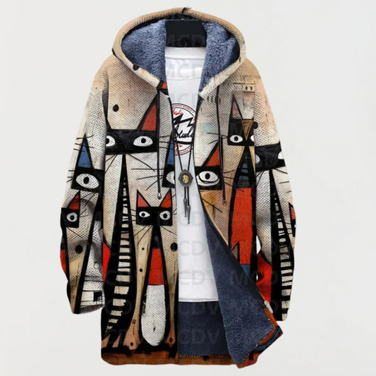 Thea | Sketch-Style Cat Hooded Cardigan