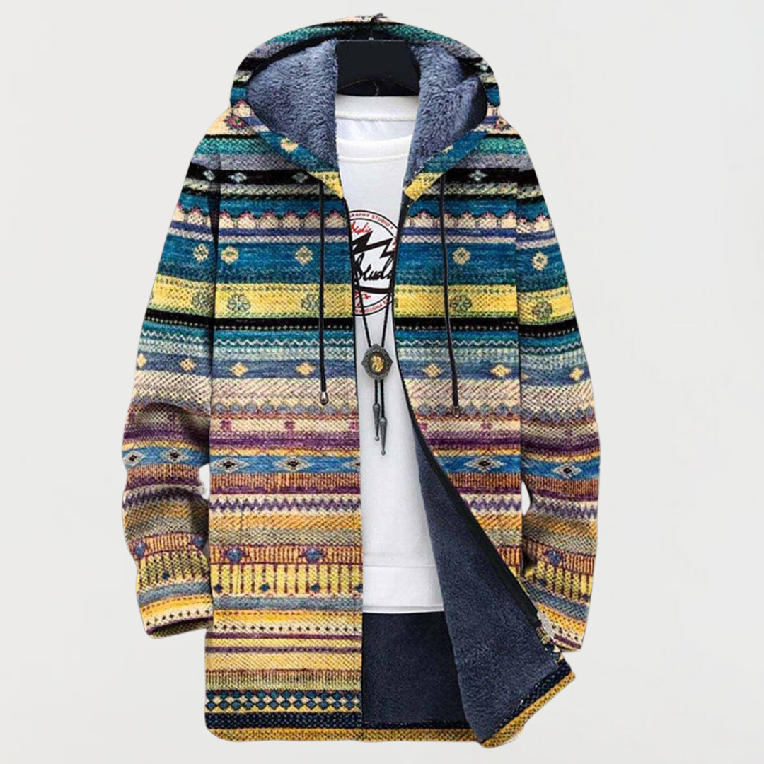Frauke | Multicolor Folk-Stripe Hooded Cardigan