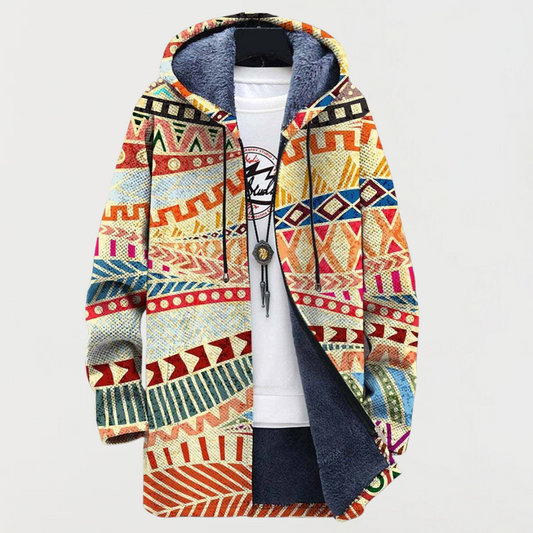 Vivien | Geometric-Print Hooded Cardigan