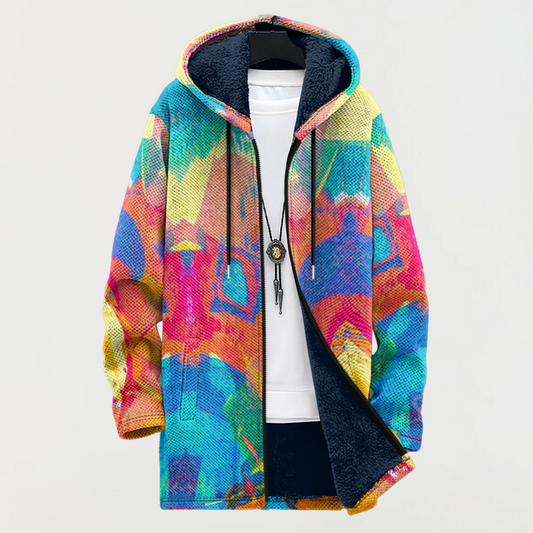 Sigrun | Abstract Color-Block Hooded Cardigan