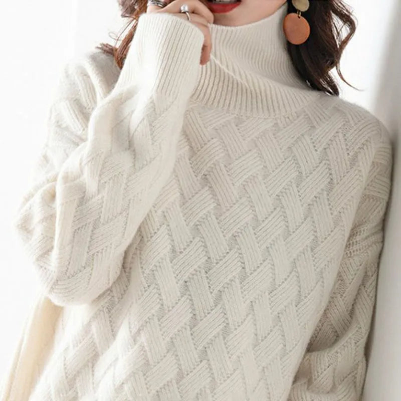 Gisela | Basketweave-Knit Turtleneck Sweater