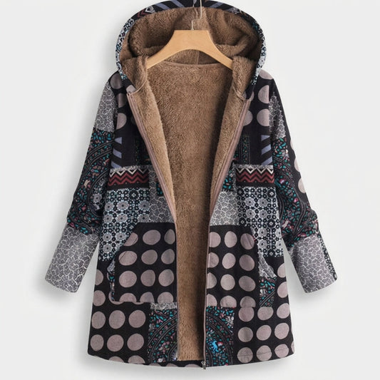 Avery | Black Patterned Fleece Coat