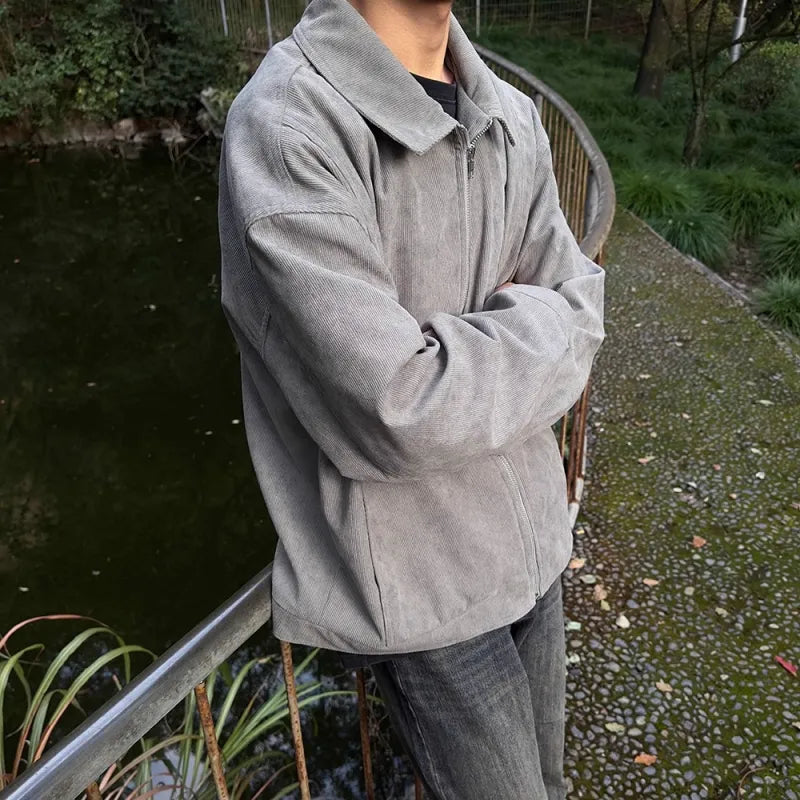 Men's Relaxed Zip-Up Jacket – Dropped Shoulders, Minimalist Style