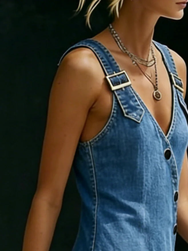 Anna | Button-Front Denim Maxi Dress