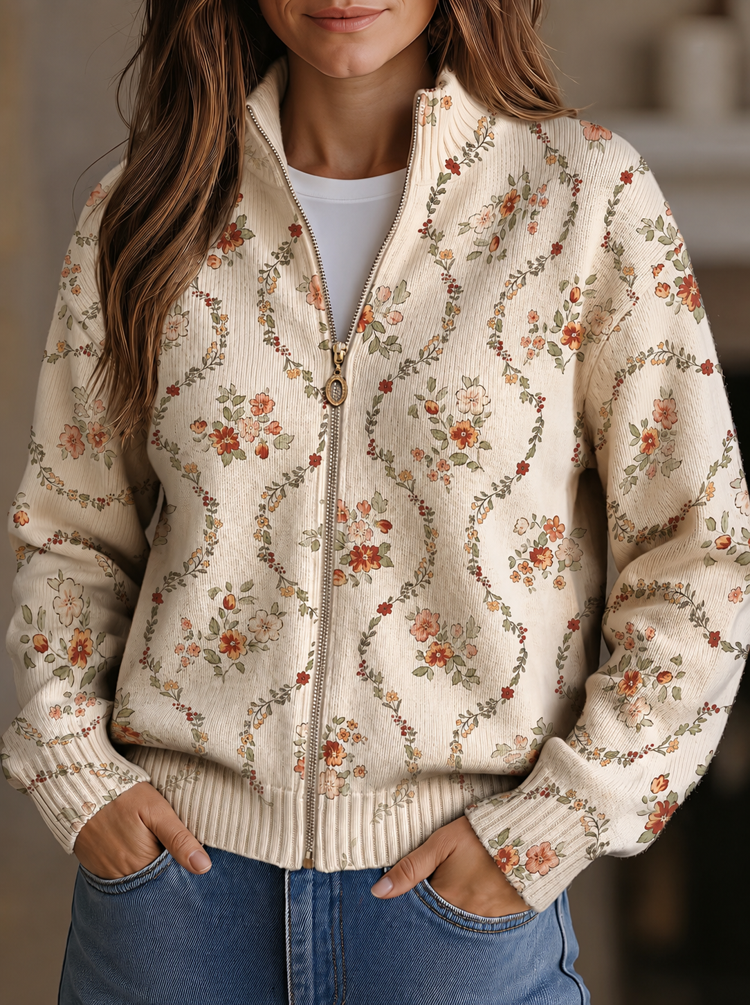 Persephone | Floral Vine Zip Cardigan