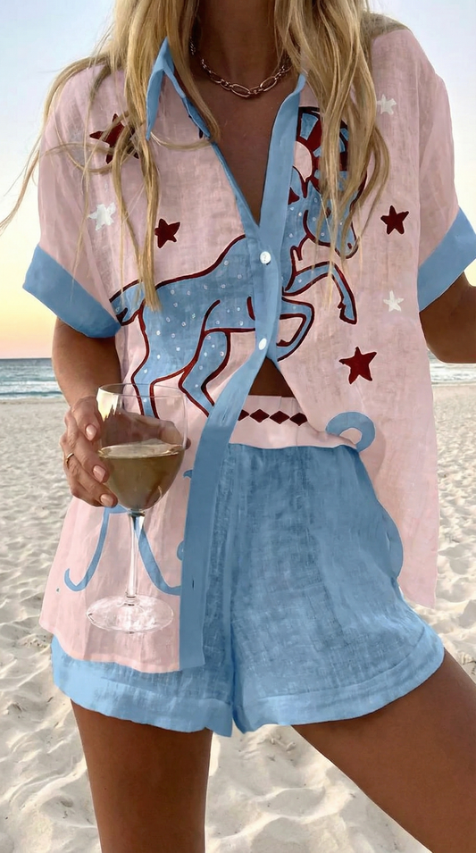 Bonnie | Star and Horse Print Two-Piece Summer Set