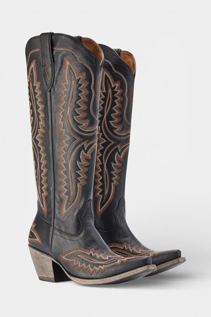 Zélie Retro Western Embroidered Pointed Toe Booties