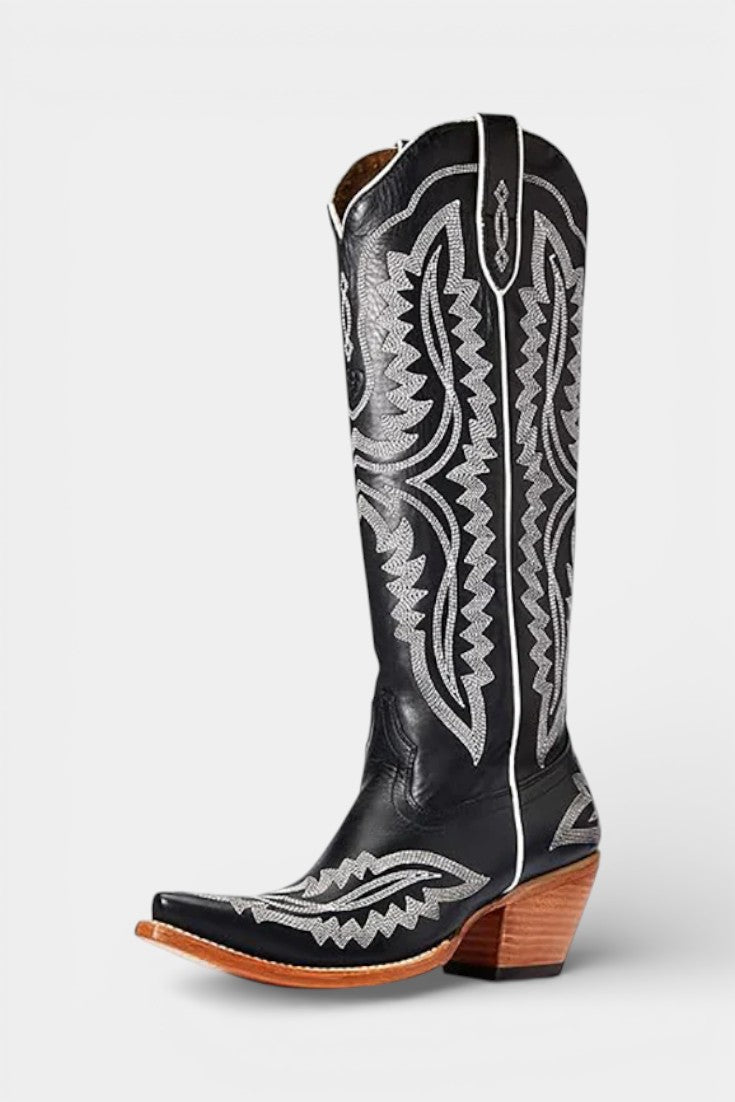 Zélie Retro Western Embroidered Pointed Toe Booties