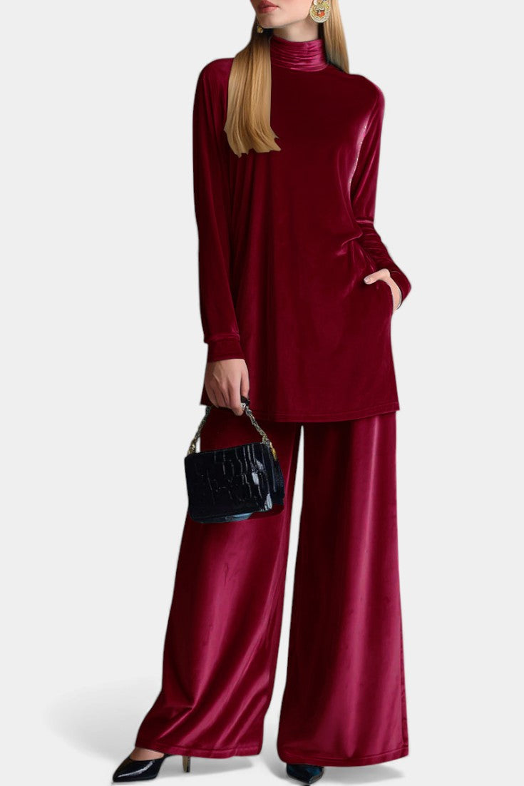Tifenn Velvet High-Top Sneakers and Split Pants with High Collar