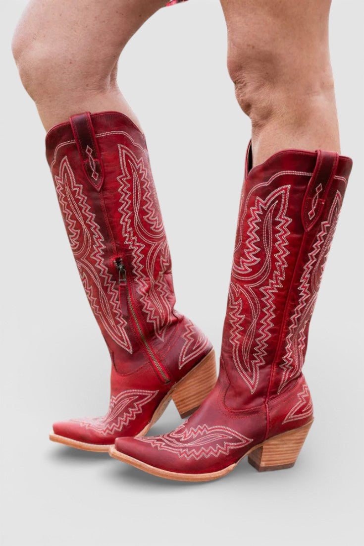 Zélie Retro Western Embroidered Pointed Toe Booties