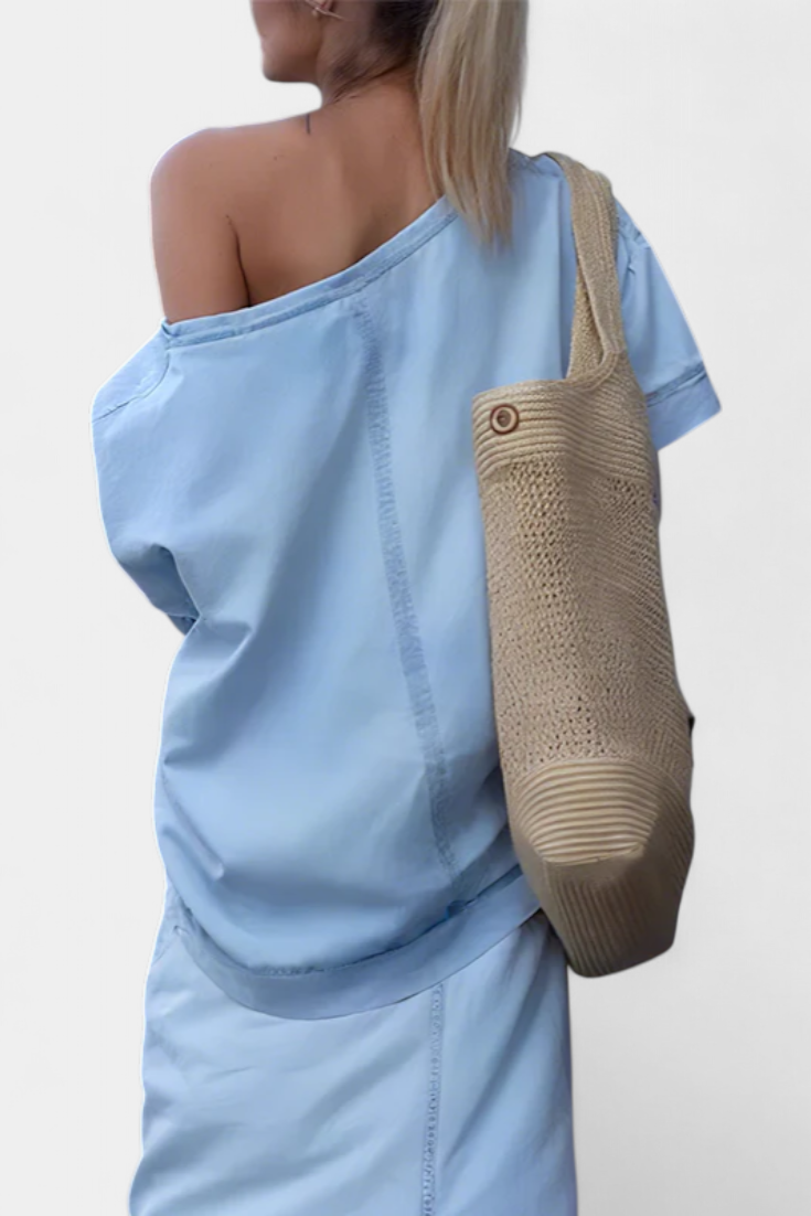Apolonia Asymmetrical Denim Set with Long Skirt
