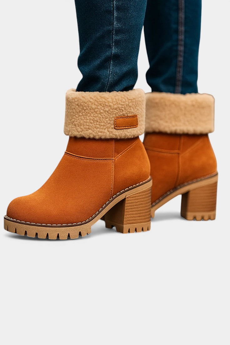 Luise Sienna Faux Fur Block Heel Ankle Boots