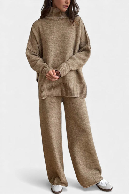Xylia Knit Set with Turtleneck and Wide-Leg Trousers