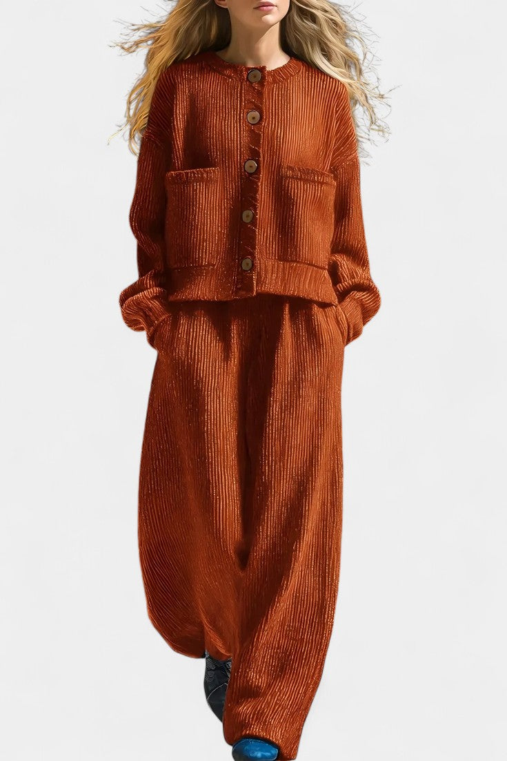 Magali Knit Cardigan & Wide-Leg Pants Ensemble