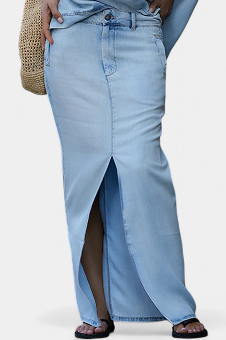 Apolonia Asymmetrical Denim Set with Long Skirt