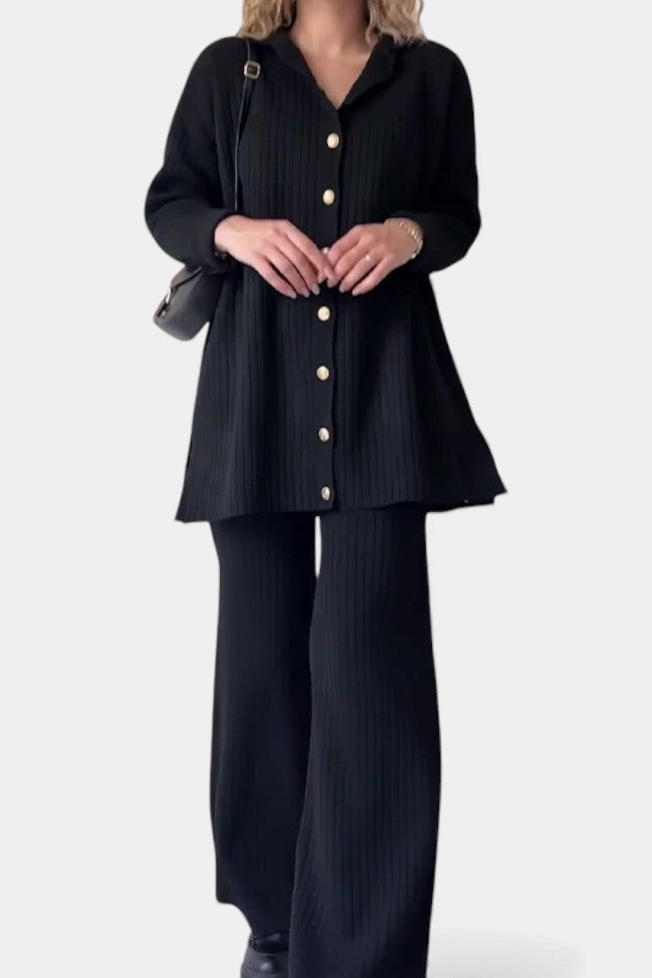 Striped Jacquard Knit Two-Piece Set with Thoughtful Design