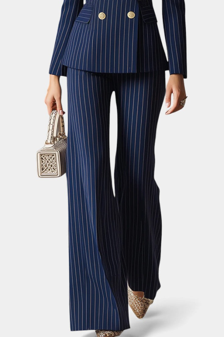Chic Striped Double-Breasted Tailored Set - Mahé