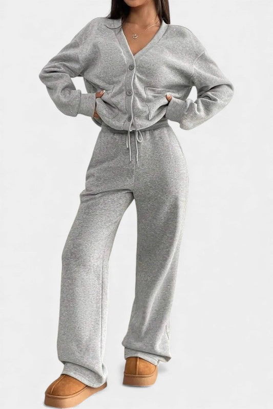 Vellina Relaxed Cardigan Jacket & Wide-Leg Pants Set
