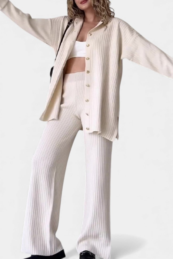 Striped Jacquard Knit Two-Piece Set with Thoughtful Design