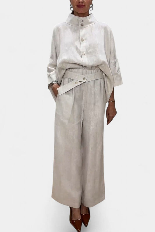 Ailany High Neck Structured Ensemble with Asymmetrical Waist Trousers