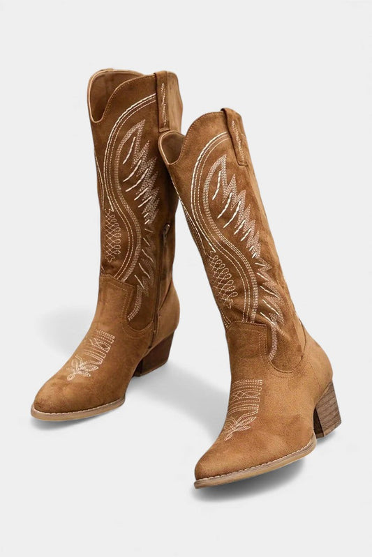 Suede Eusty Cowboy Boots with Block Heel