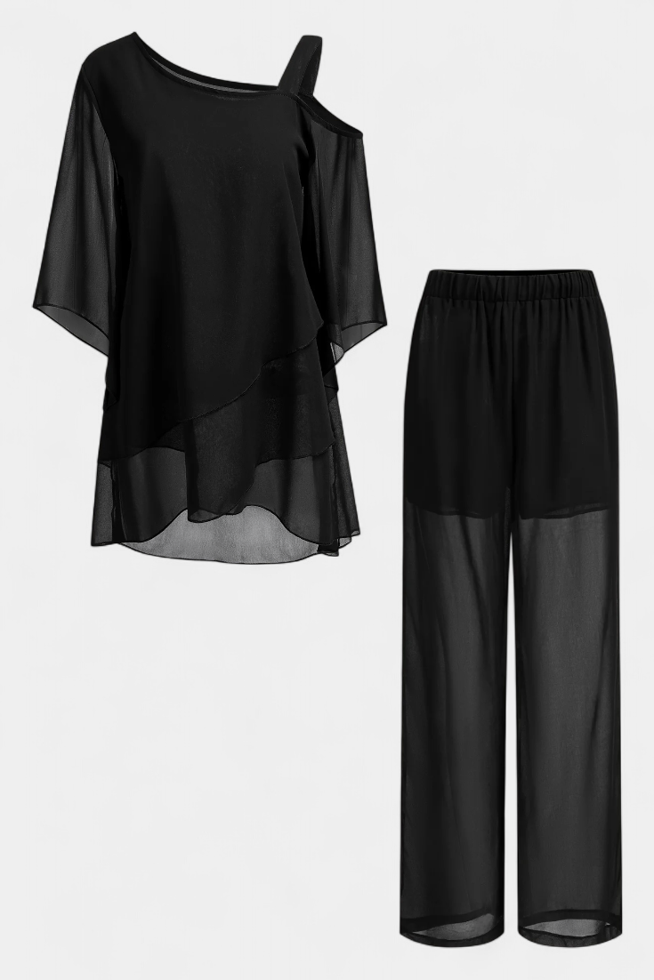 Flowy Off-Shoulder Two-Piece Kitty Set