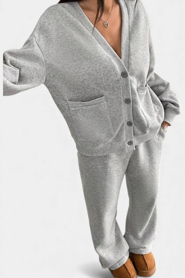 Vellina Cozy Cardigan Jacket & Wide-Leg Pants Set