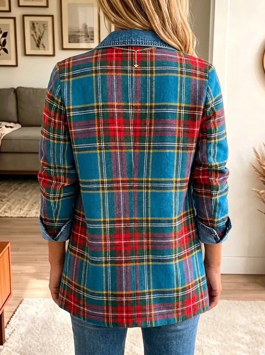 Grace | Tartan Patchwork Denim Blazer