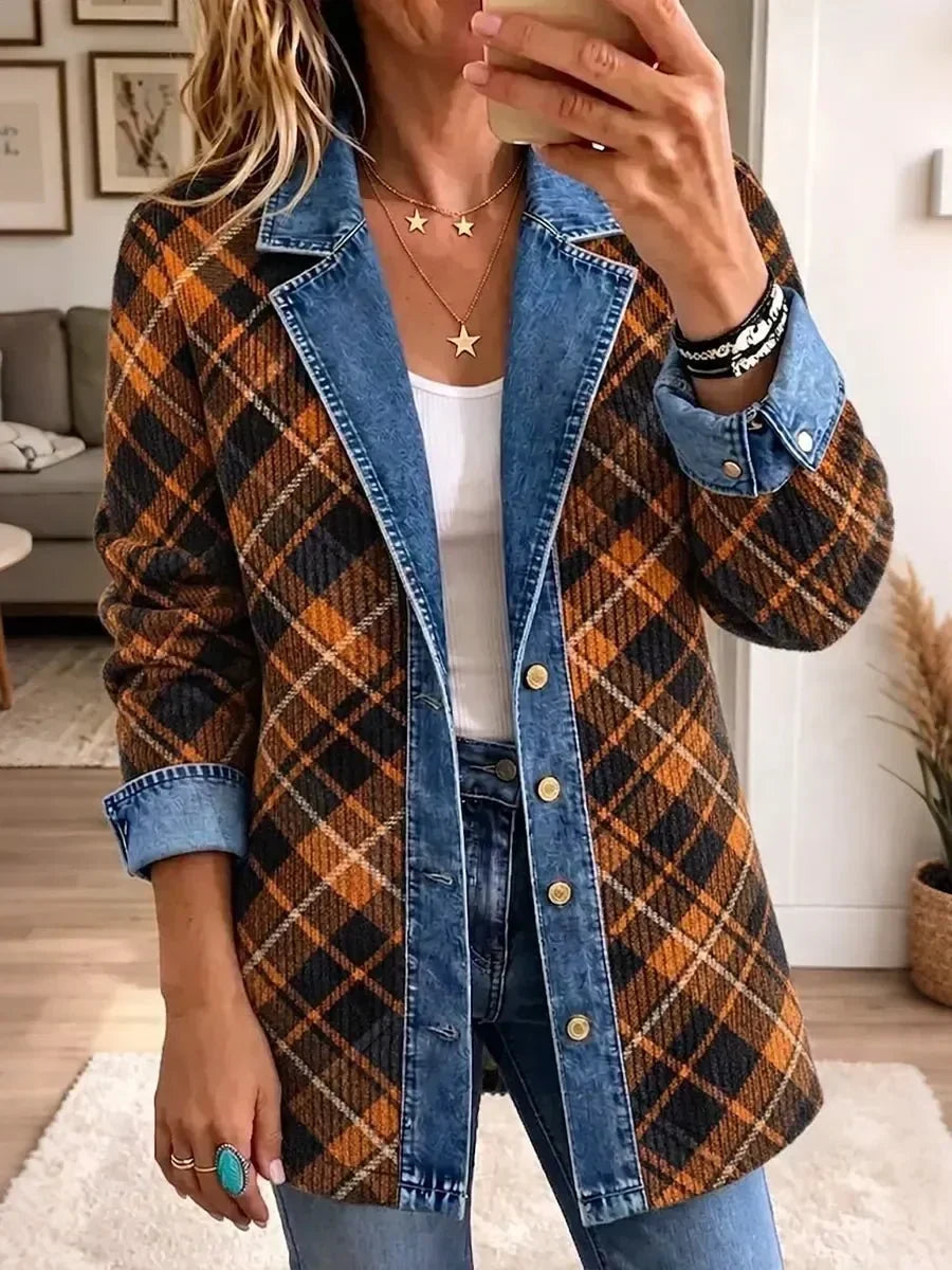 Camila | Vintage Block-Print Denim Jacket