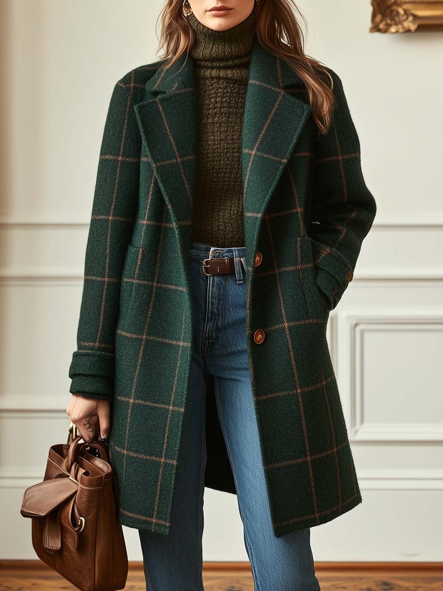 Paige | Plaid Wool-Blend Lapel Coat