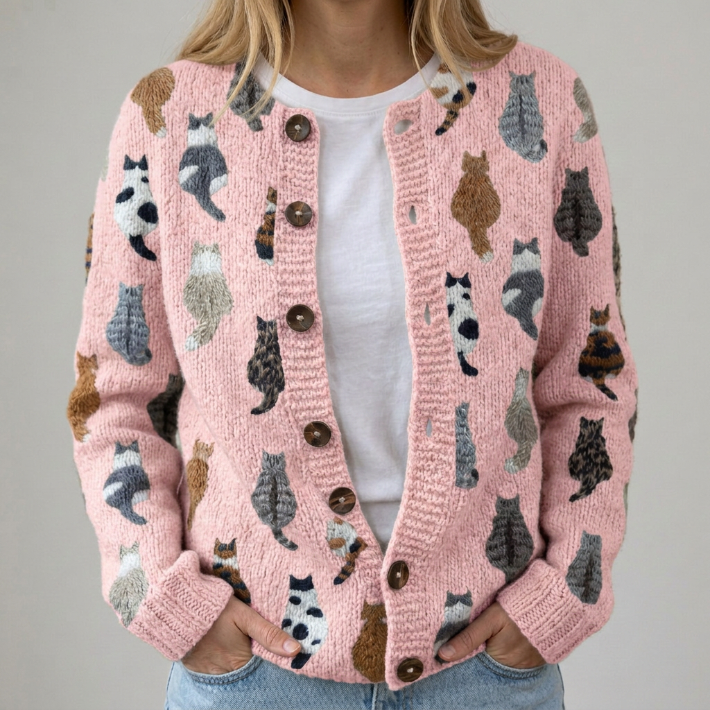 Flora | Cozy Cat-Pattern Cardigan