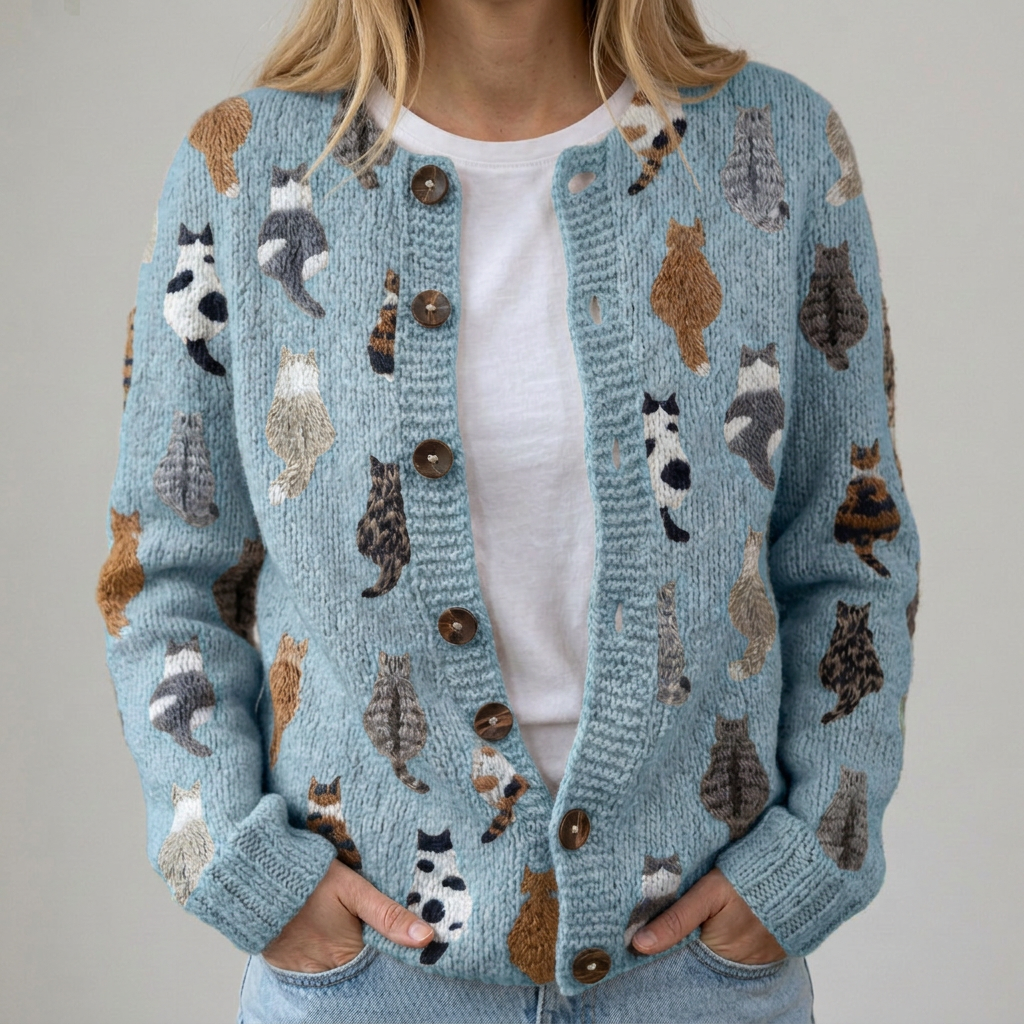 Flora | Cozy Cat-Pattern Cardigan