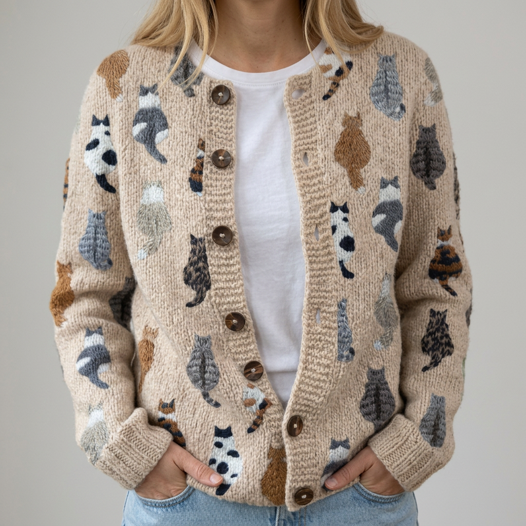Flora | Cozy Cat-Pattern Cardigan